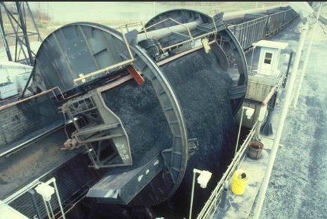 Rotary dumping a coal railcar